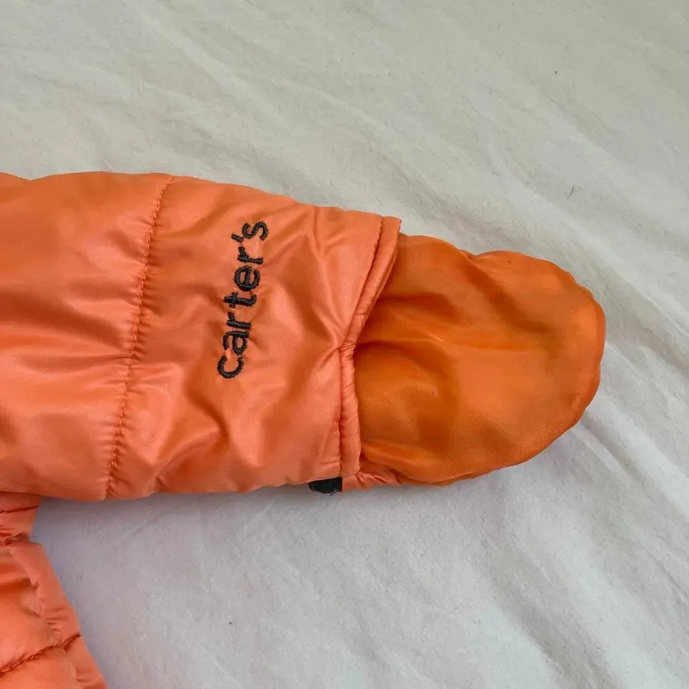 Carter’s Baby Sz 6-9mo Puffer Bunting Hooded Snowsuit Orange Brown Zip-up Warm